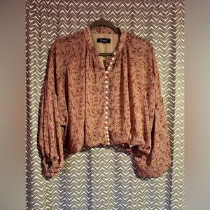 Kourt | Paisley Print Button Front Blouse, Size S